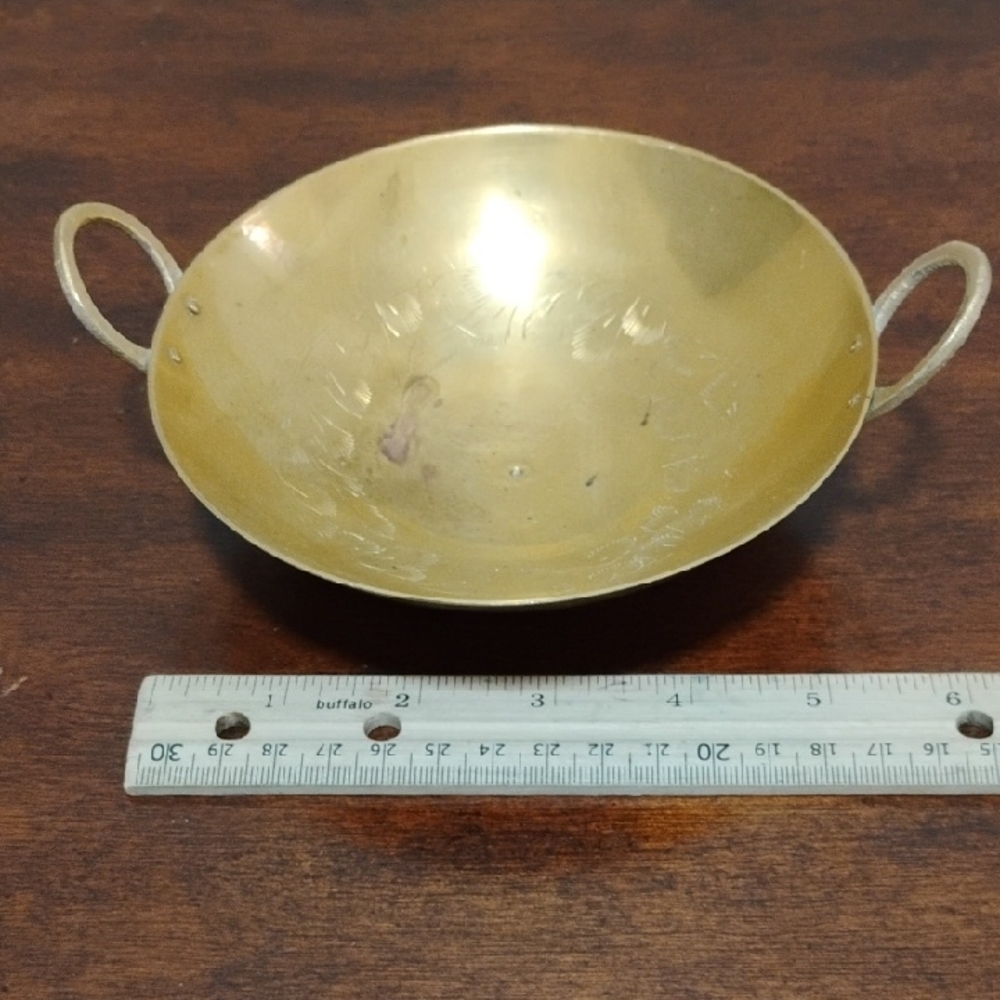 Vintage Brass Embossed Decorative Bowl with Handles